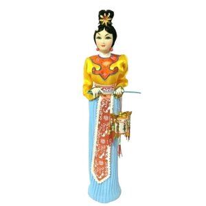 Vintage Asian Doll Wood Base Collectable Oriental Figurine